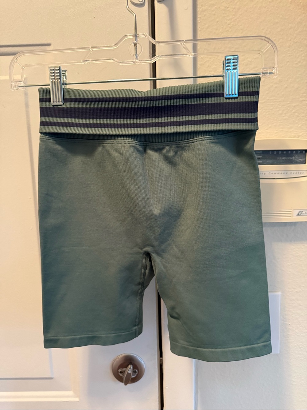 PINK Victoria's Secret Olive Green Bike Shorts with Striped Waistband
